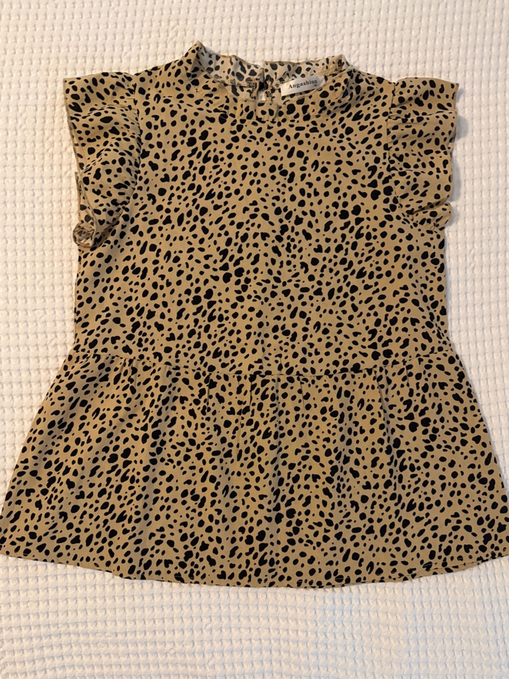 Angashion Tan and Black Printed Flutter Peplum Tunic